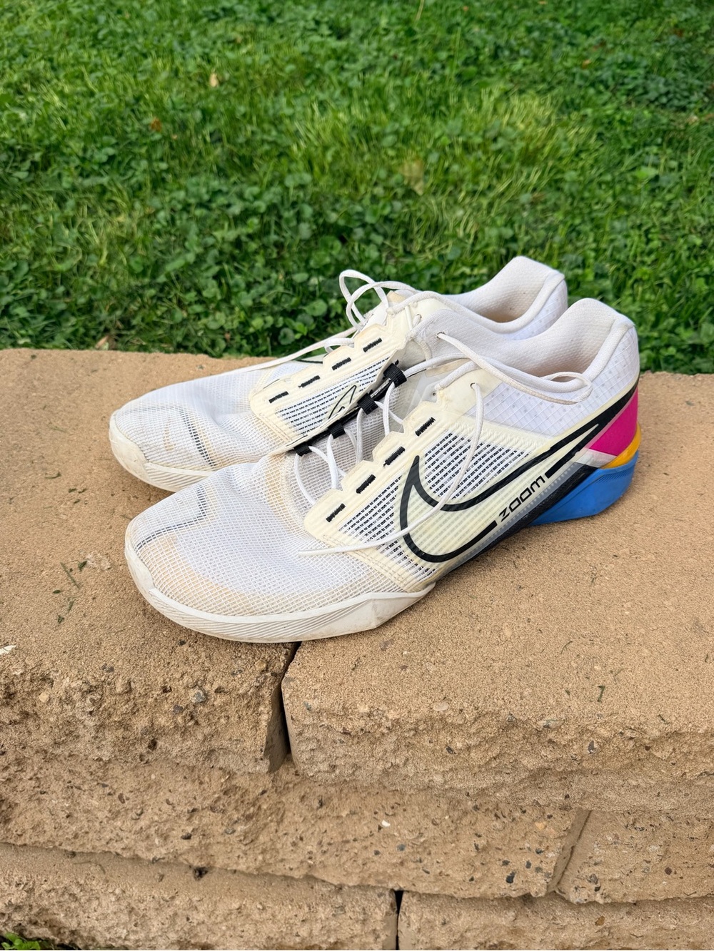 Nike Men’s Athletic Shoes - White with Pink and Blue Accents
